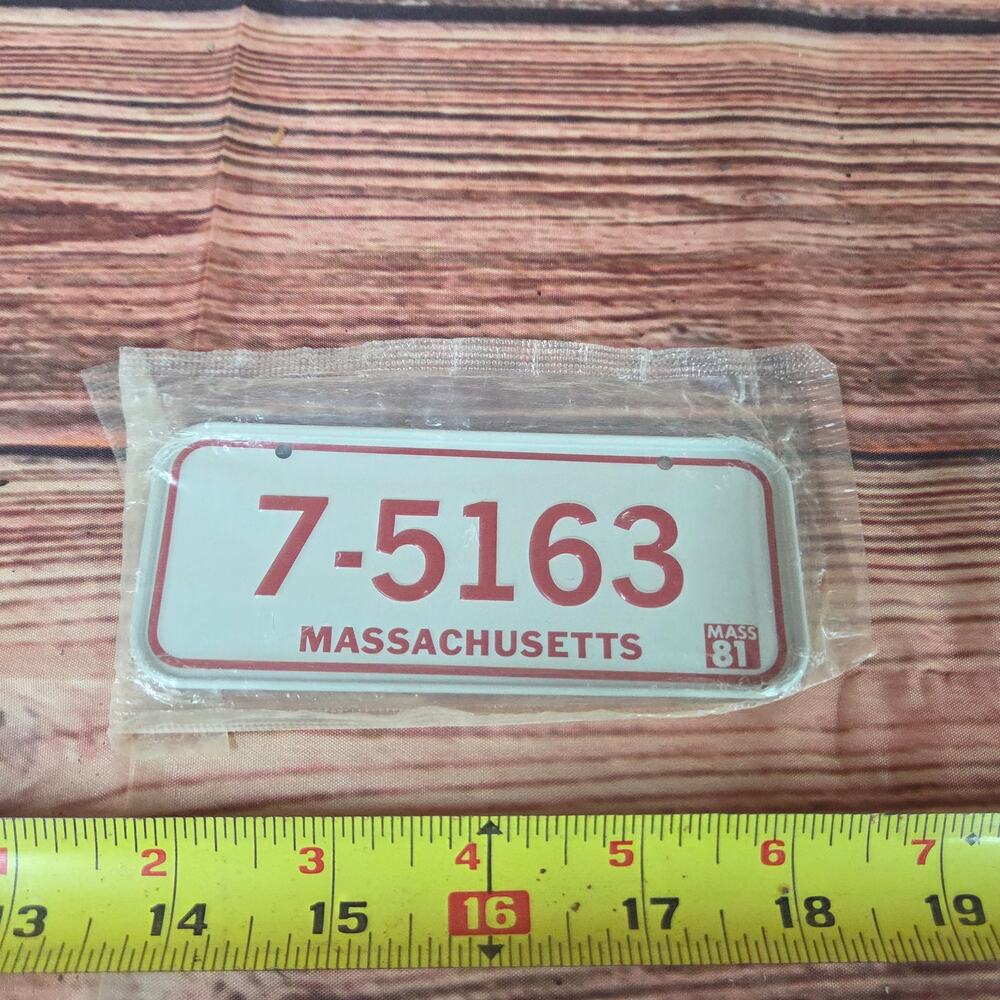 Vtg steel Mini Tricycle/Bicycle License Plate:  1981 Massachusetts 7-5163 sealed